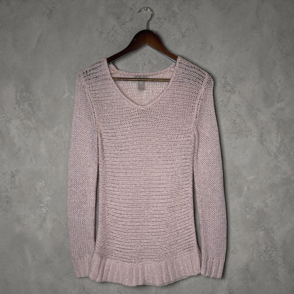 Chico's Lightweight Open Knit Pink Wool and Mohair Scoop Neck Sweater‎ Small